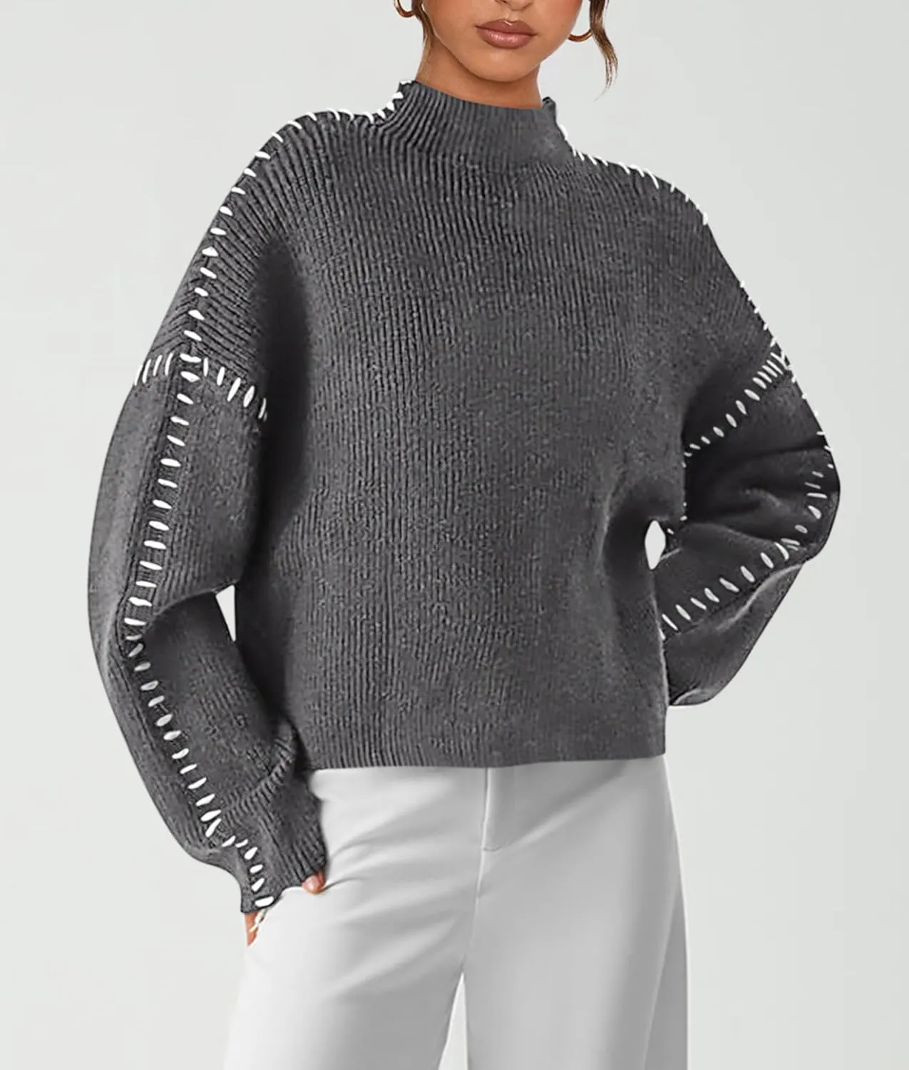 PRETTYGARDEN Women's Chunky Knit Winter Sweaters Casual Long Sleeve Mock Neck Oversized Loose Pullover Sweater Tops