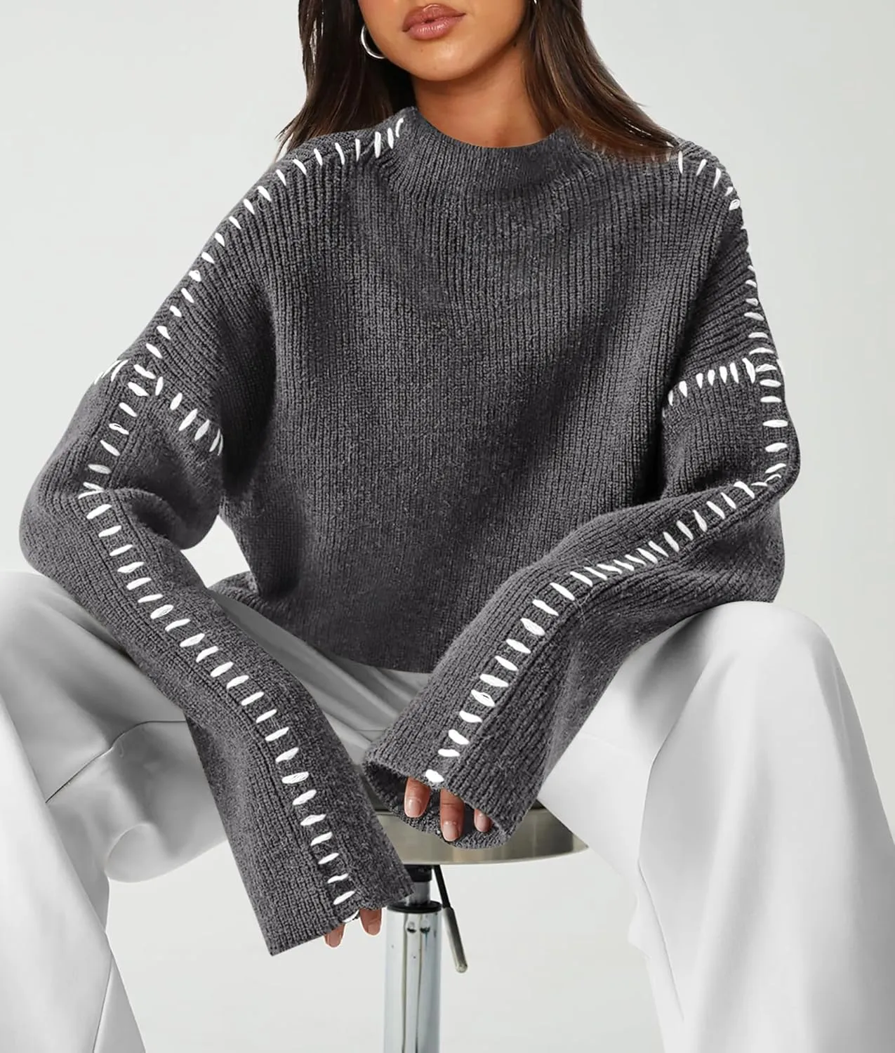 PRETTYGARDEN Women's Chunky Knit Winter Sweaters Casual Long Sleeve Mock Neck Oversized Loose Pullover Sweater Tops