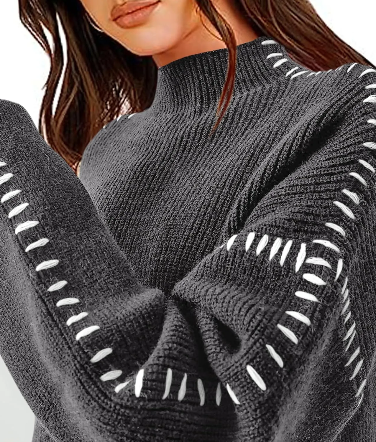 PRETTYGARDEN Women's Chunky Knit Winter Sweaters Casual Long Sleeve Mock Neck Oversized Loose Pullover Sweater Tops