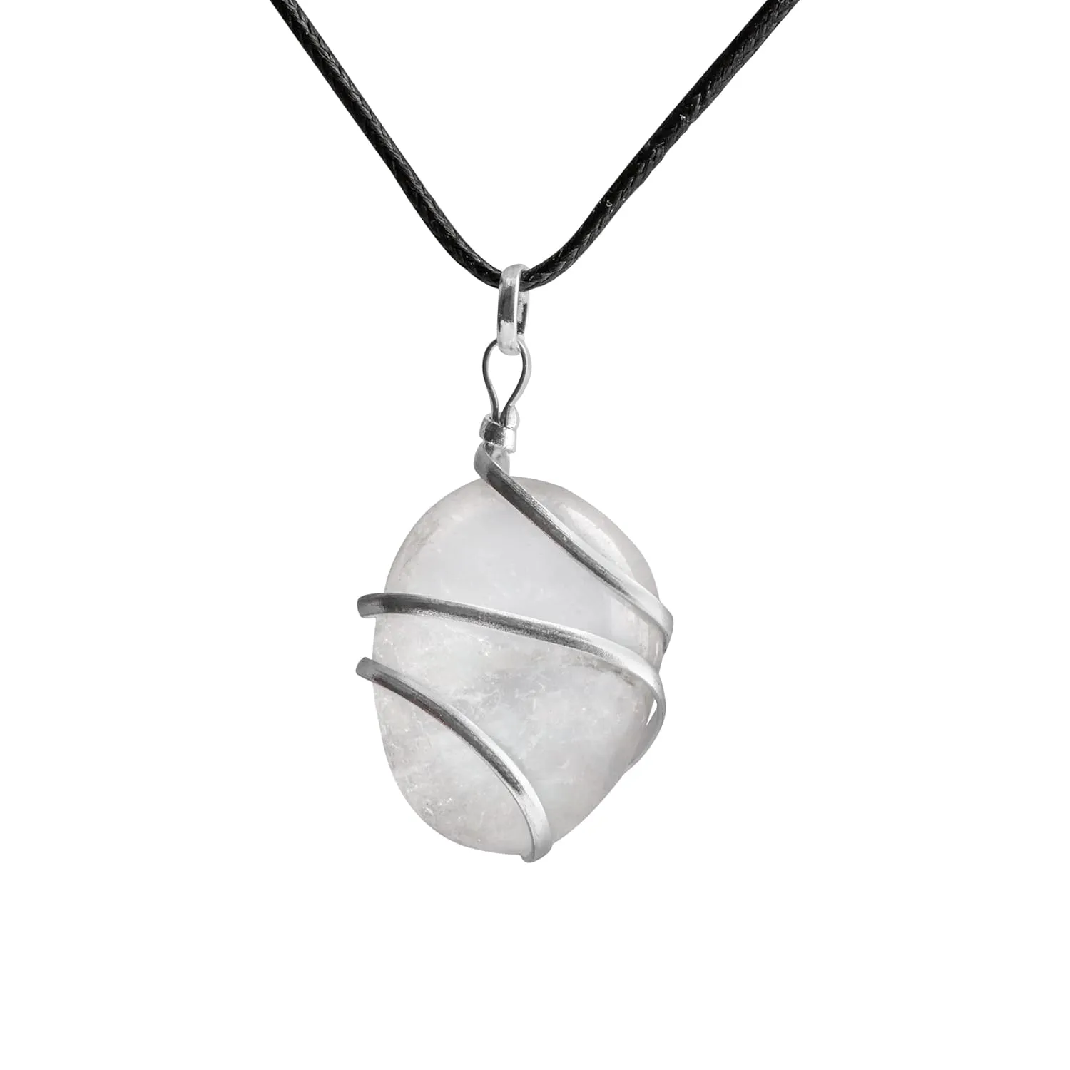 PYOR Clear Quartz Tumbled Gemstone Pendant Necklace For Women Men - Handmade Natural Crystal Stone Jewelry Good Luck Spiritual Gift Chakra Healing Pendants Reiki Gift On Silver Plated Chain Real Charm