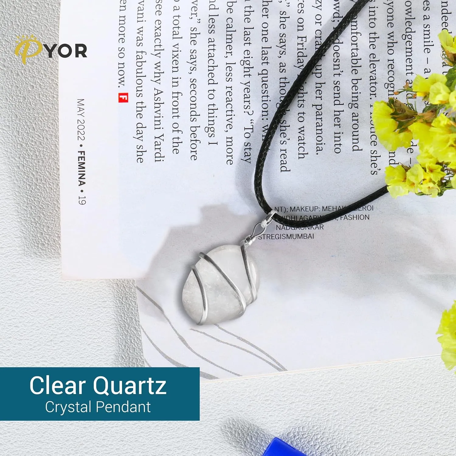 PYOR Clear Quartz Tumbled Gemstone Pendant Necklace For Women Men - Handmade Natural Crystal Stone Jewelry Good Luck Spiritual Gift Chakra Healing Pendants Reiki Gift On Silver Plated Chain Real Charm