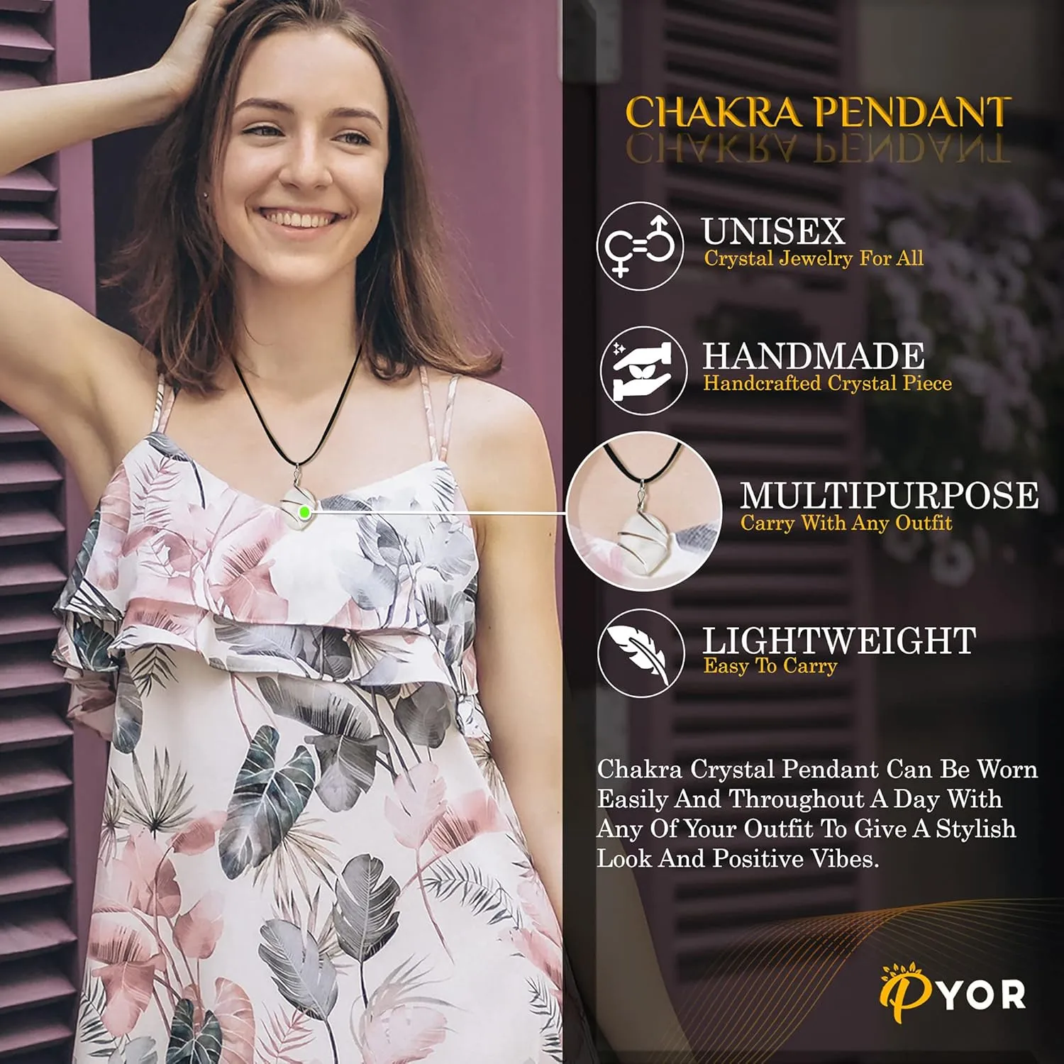 PYOR Clear Quartz Tumbled Gemstone Pendant Necklace For Women Men - Handmade Natural Crystal Stone Jewelry Good Luck Spiritual Gift Chakra Healing Pendants Reiki Gift On Silver Plated Chain Real Charm