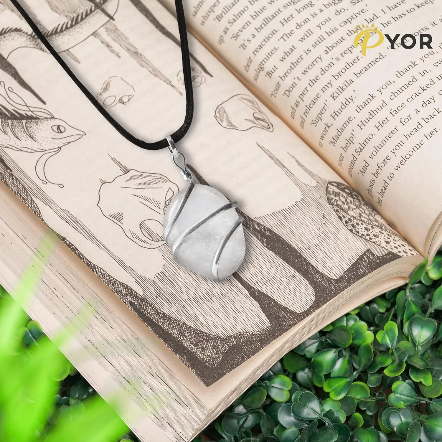 PYOR Clear Quartz Tumbled Gemstone Pendant Necklace For Women Men - Handmade Natural Crystal Stone Jewelry Good Luck Spiritual Gift Chakra Healing Pendants Reiki Gift On Silver Plated Chain Real Charm