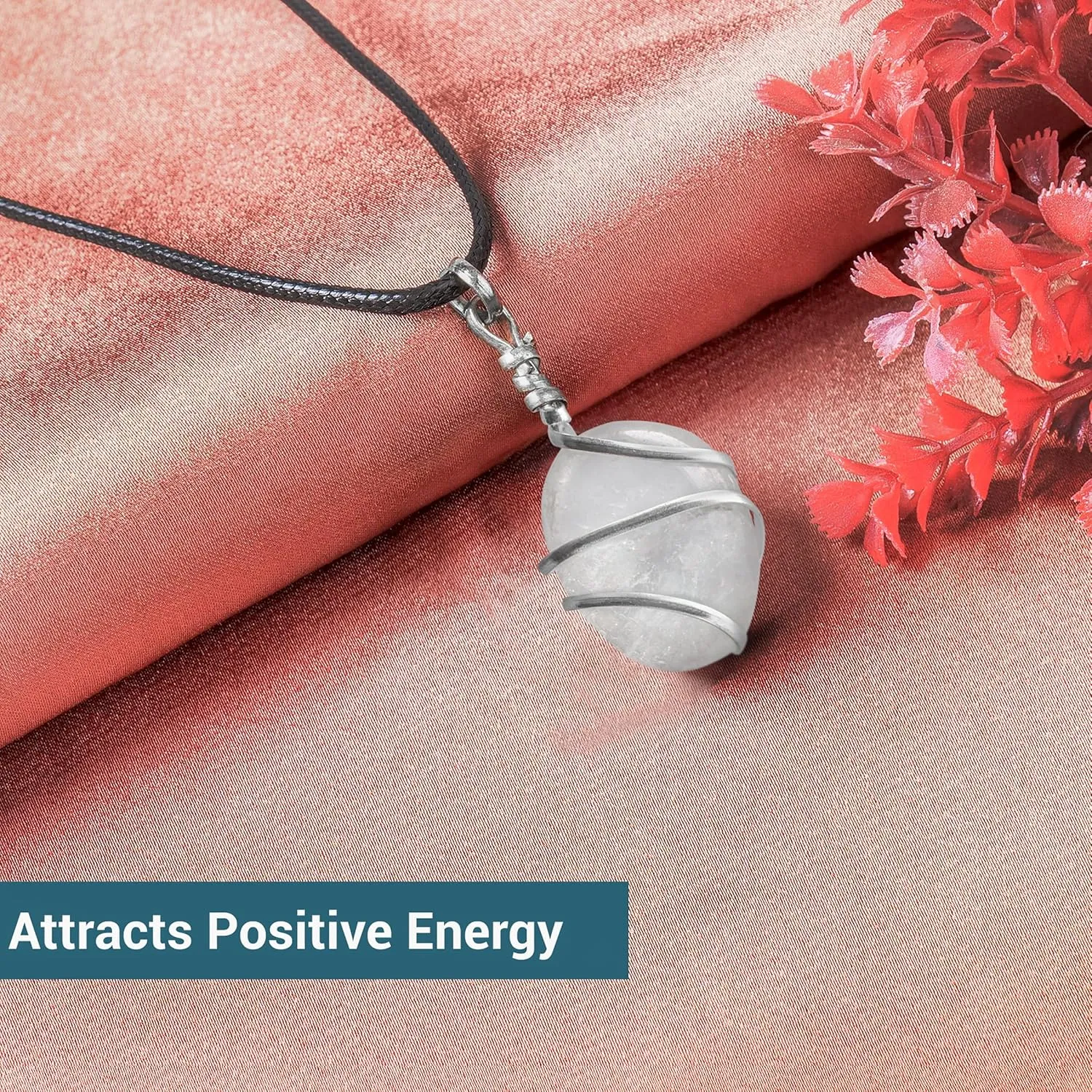 PYOR Clear Quartz Tumbled Gemstone Pendant Necklace For Women Men - Handmade Natural Crystal Stone Jewelry Good Luck Spiritual Gift Chakra Healing Pendants Reiki Gift On Silver Plated Chain Real Charm