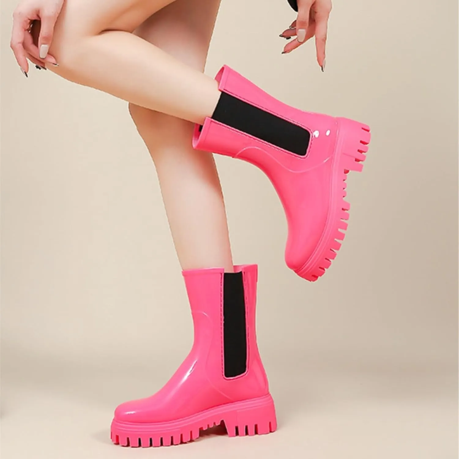 Rain Boots Footwear Women's Mid Tube Thick Soled High Top Rain Boots Waterproof And Non Slip Water Shoes Outdoor Work Boots