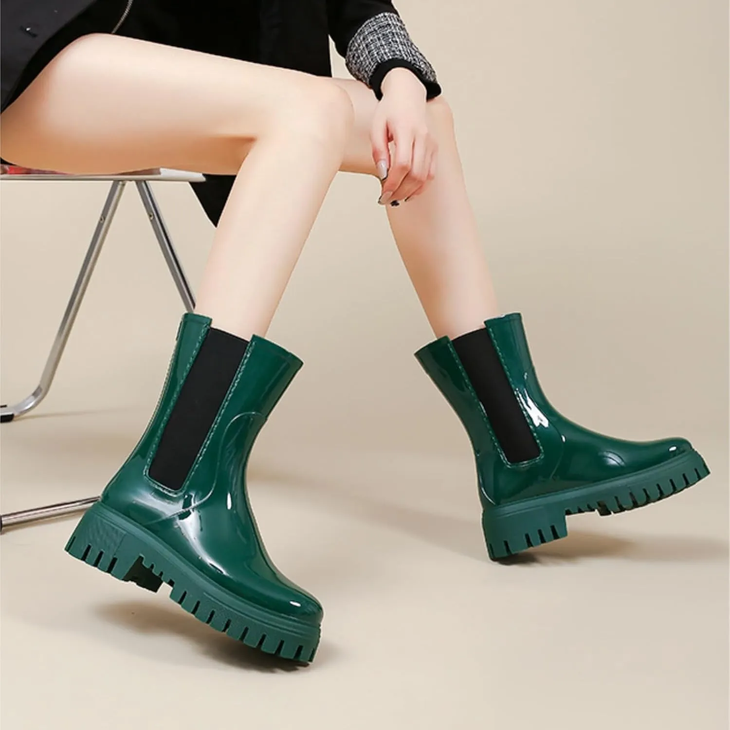 Rain Boots Footwear Women's Mid Tube Thick Soled High Top Rain Boots Waterproof And Non Slip Water Shoes Outdoor Work Boots