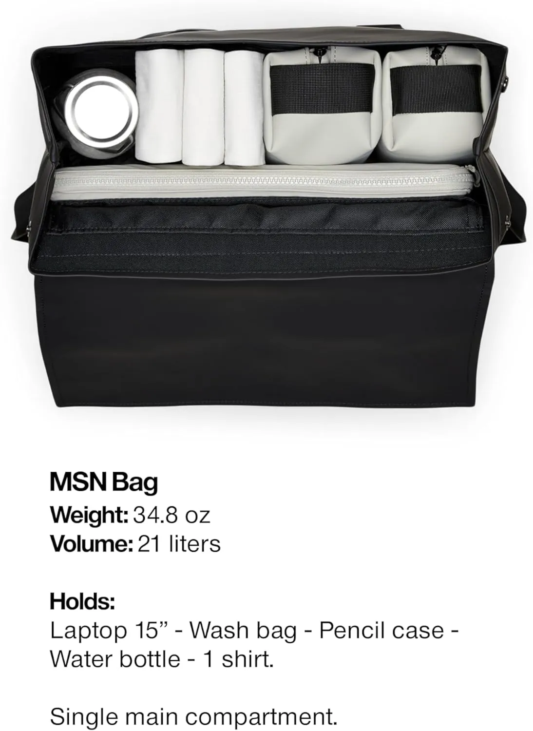 RAINS Messenger Bag, Backpack, Waterproof Classic Contemporary for travel and everyday use - Black
