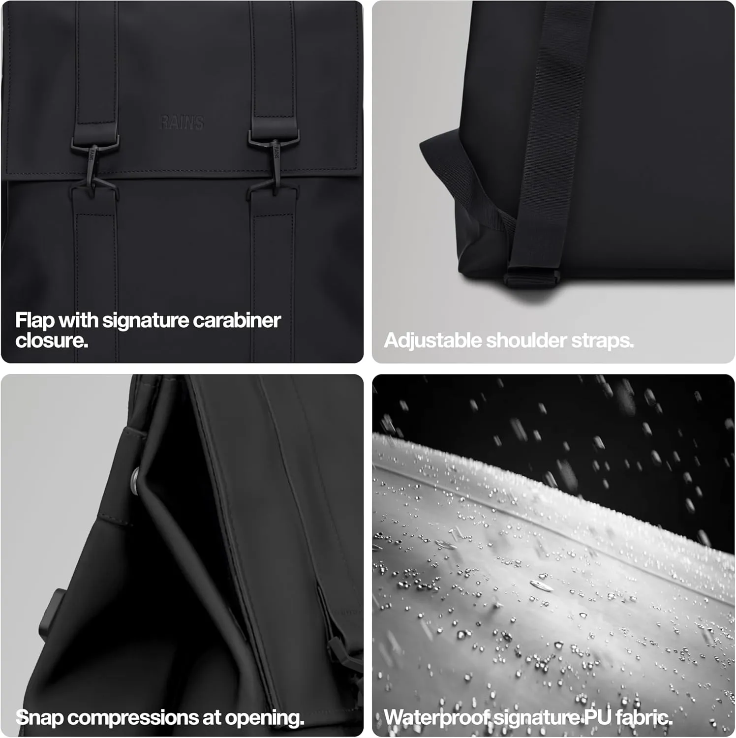 RAINS Messenger Bag, Backpack, Waterproof Classic Contemporary for travel and everyday use - Grey