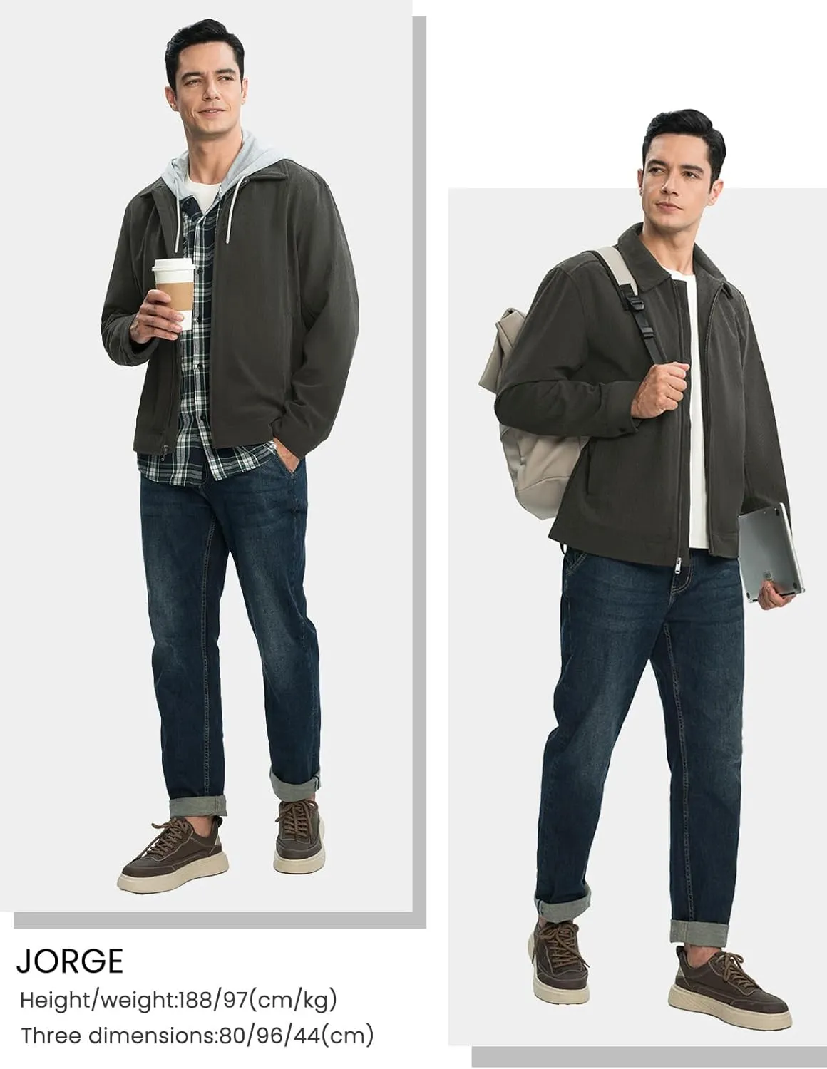 Rdruko Men's Corduroy Jacket Windbreaker Lightweight Casual Stylish Full Zip Bomber Jackets with Zipper Pockets