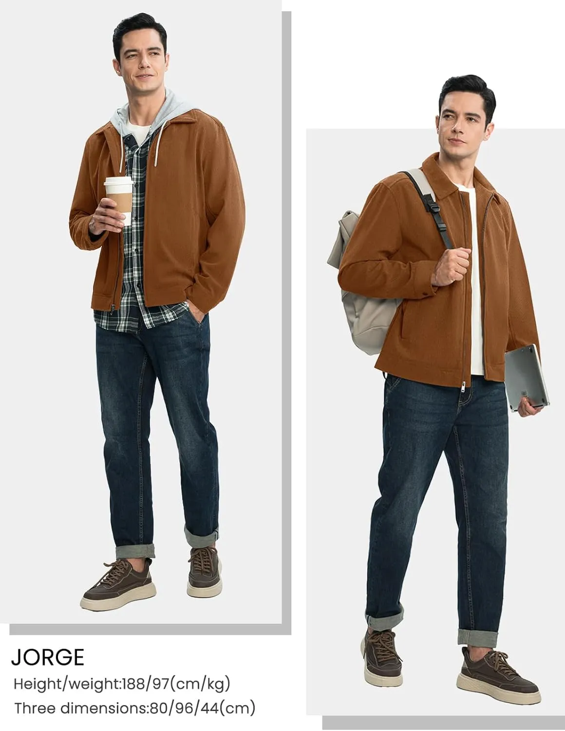 Rdruko Men's Corduroy Jacket Windbreaker Lightweight Casual Stylish Full Zip Bomber Jackets with Zipper Pockets