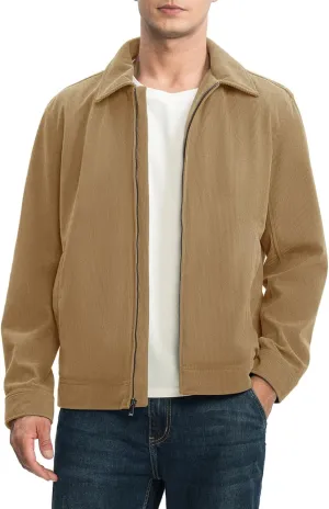 Rdruko Men's Corduroy Jacket Windbreaker Lightweight Casual Stylish Full Zip Bomber Jackets with Zipper Pockets
