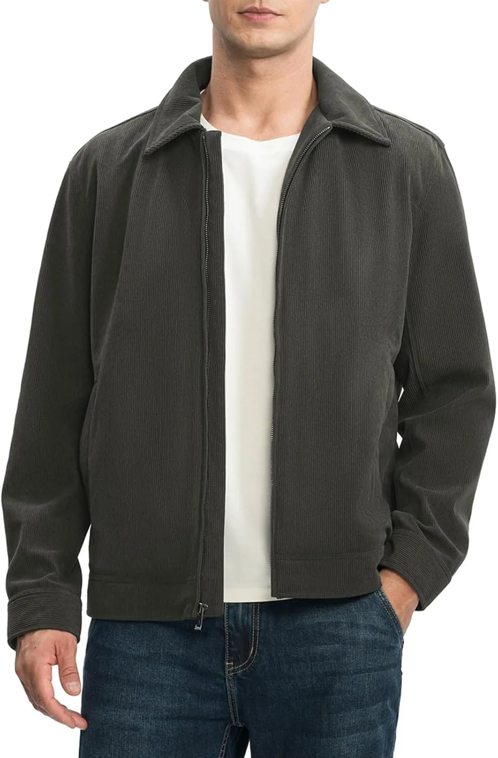 Rdruko Men's Corduroy Jacket Windbreaker Lightweight Casual Stylish Full Zip Bomber Jackets with Zipper Pockets
