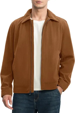 Rdruko Men's Corduroy Jacket Windbreaker Lightweight Casual Stylish Full Zip Bomber Jackets with Zipper Pockets