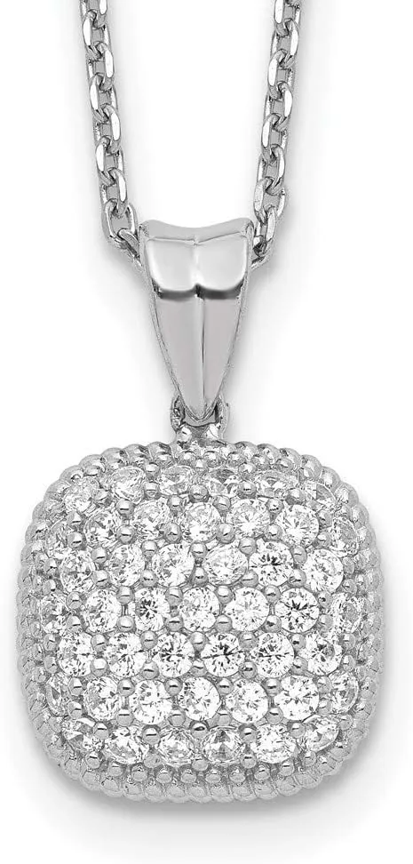 Real 925 Sterling Silver CZ Cubic Zirconia Princess Cut 16in 2in Extension Pendant Necklace Charm Chain - with Secure Lobster Lock Clasp 16" (Width = 1mm)