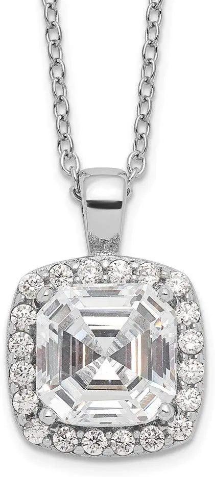 Real 925 Sterling Silver CZ Cubic Zirconia Princess Cut Pendant Necklace Charm Chain - with Secure Lobster Lock Clasp (Width = 11mm)