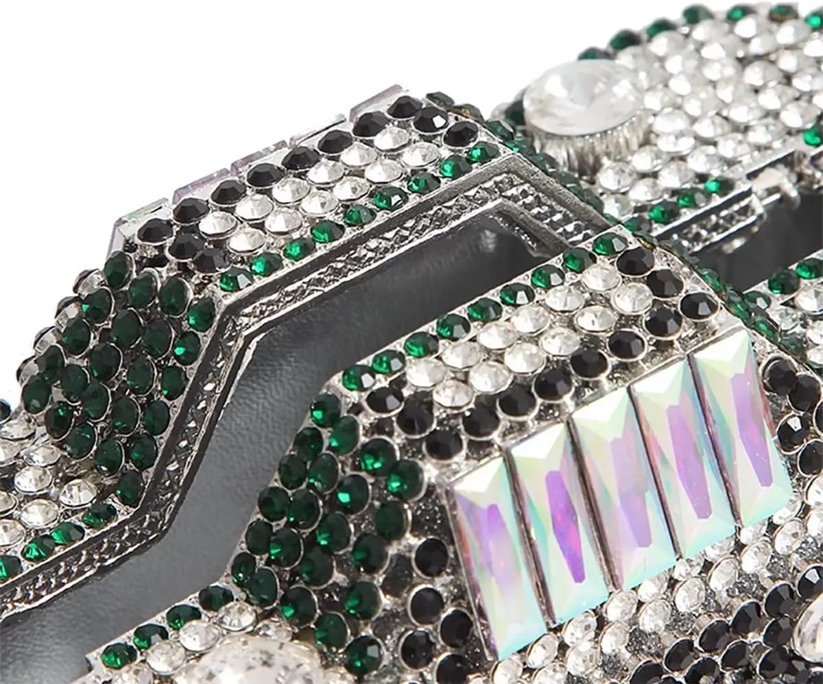 Retro Crystal Camera Shaped Clutch Purse for Women Twinkly Gemstones Evening Bag Glitter Bride Wedding Guest Handbag
