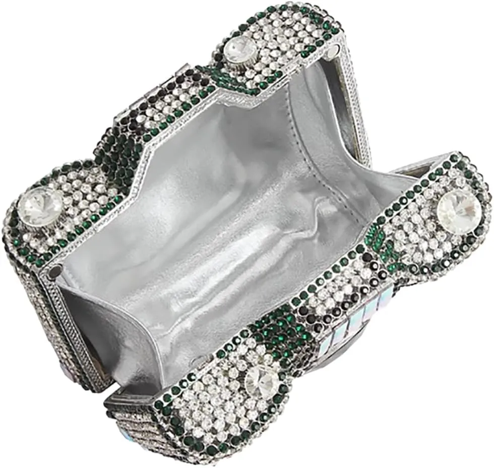 Retro Crystal Camera Shaped Clutch Purse for Women Twinkly Gemstones Evening Bag Glitter Bride Wedding Guest Handbag