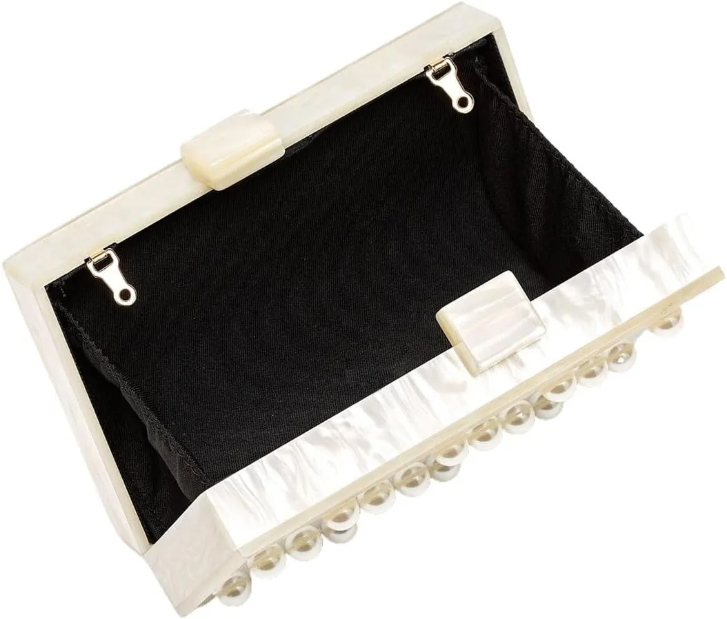 Retro Pearl Acrylic Evening Bag Fashion Square Marbling Handbag Wedding Engagement Party Clutch Purse for Women