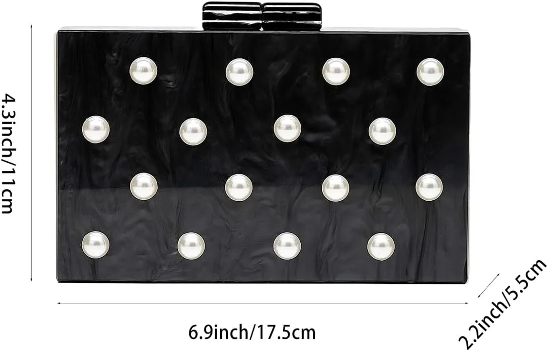 Retro Pearl Acrylic Evening Bag Fashion Square Marbling Handbag Wedding Engagement Party Clutch Purse for Women