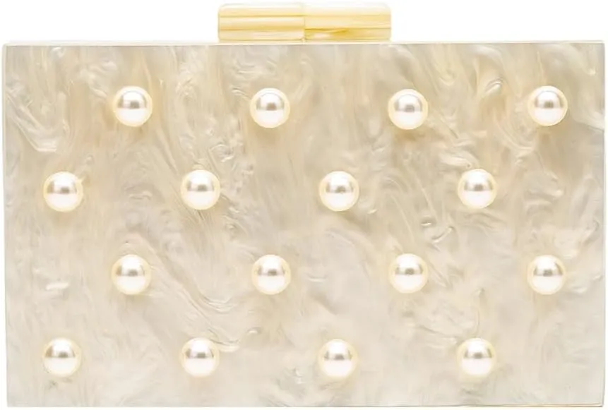 Retro Pearl Acrylic Evening Bag Fashion Square Marbling Handbag Wedding Engagement Party Clutch Purse for Women