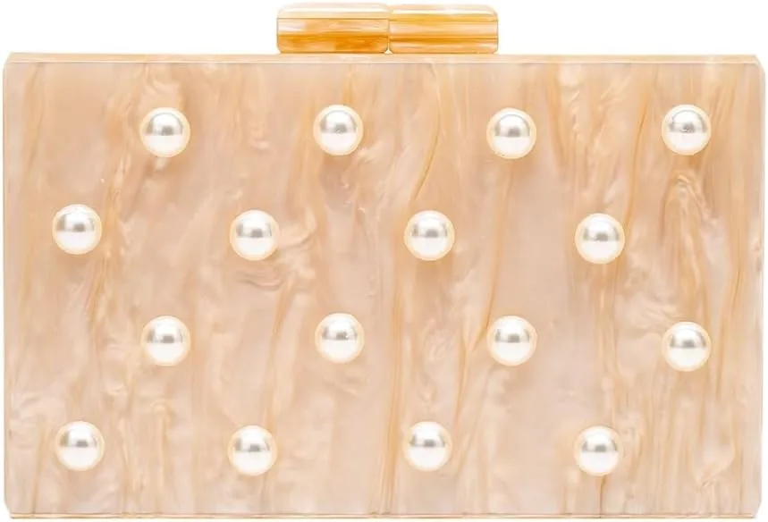 Retro Pearl Acrylic Evening Bag Fashion Square Marbling Handbag Wedding Engagement Party Clutch Purse for Women