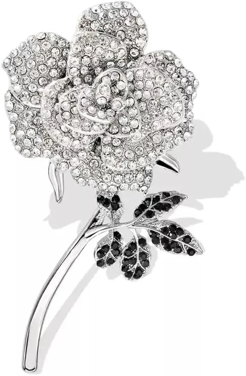 Rhinestone Rose Flower Lapel Brooch Pins for Women Dainty Austrian Crystal Wedding Party Blossom Elegant Dress Hat Suit Tie Accessories Boutonniere Corsage Luxury Banquet Ceremony Jewelry Mom Wife