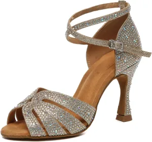 Rhinestones Latin Dance Shoes for Women Glitter Ballroom Salsa Tango Dancing Shoes High Heels