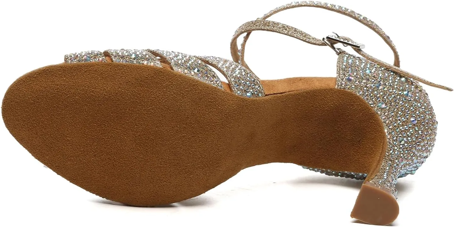 Rhinestones Latin Dance Shoes for Women Glitter Ballroom Salsa Tango Dancing Shoes High Heels