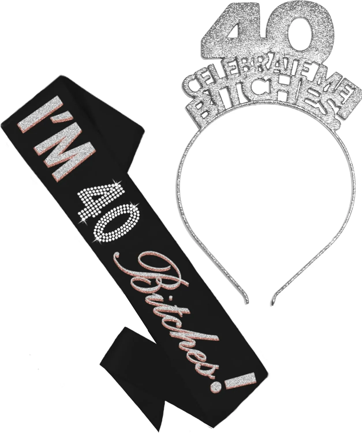 RhinestoneSash 40th Birthday Party Supplies - Birthday Headband Tiara Sash Set - Birthday Hair Accessory Decorations
