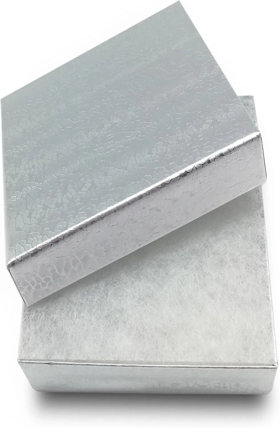RJ Displays 10 Pack Silver Foil Color Paper Cotton Filled Jewelry Necklace Bracelets Watch gifts and Retail Boxes for Wedding, Anniversary, Engagement, Birthday and other occasions Size- 6" x 5" x 1"