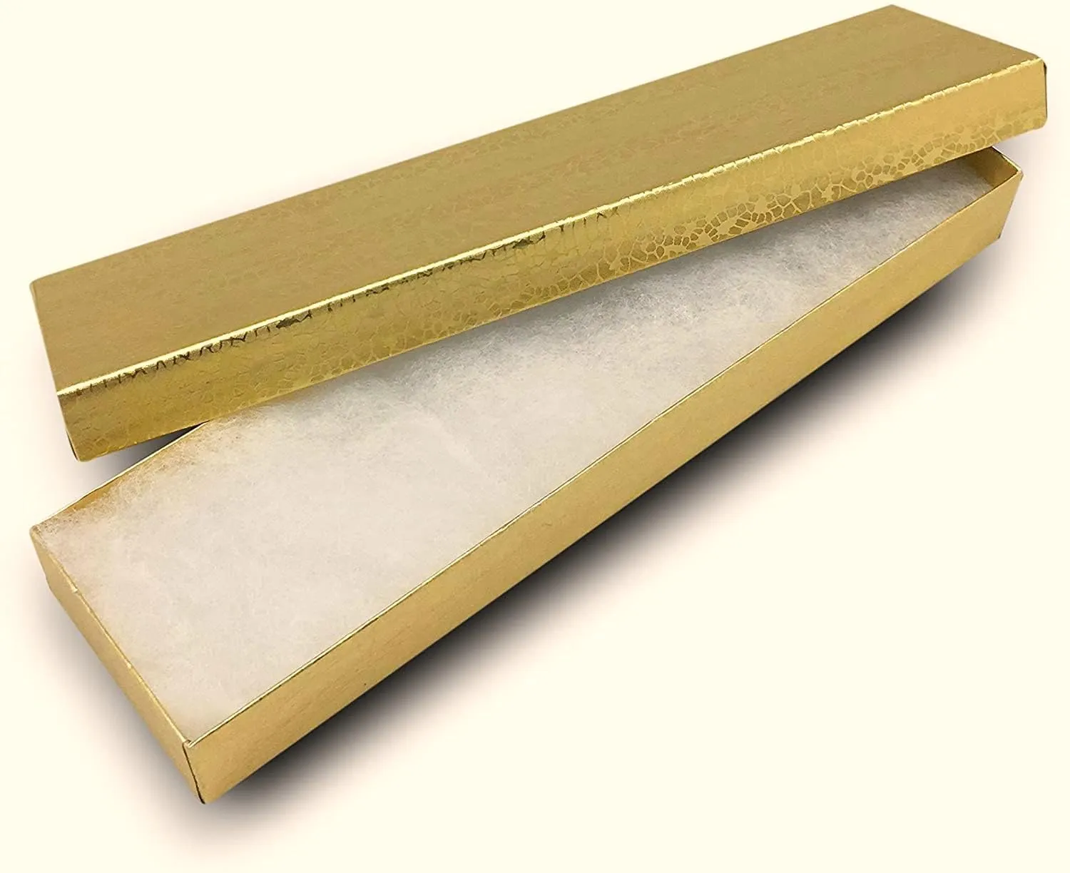 RJ Displays - 6 Pack Gold Foil Paper Cotton Filled Cardboard Watch, Necklace, Bracelet, Anklet Jewelry Gift box Size- (8.1" x 2,2" x 1")