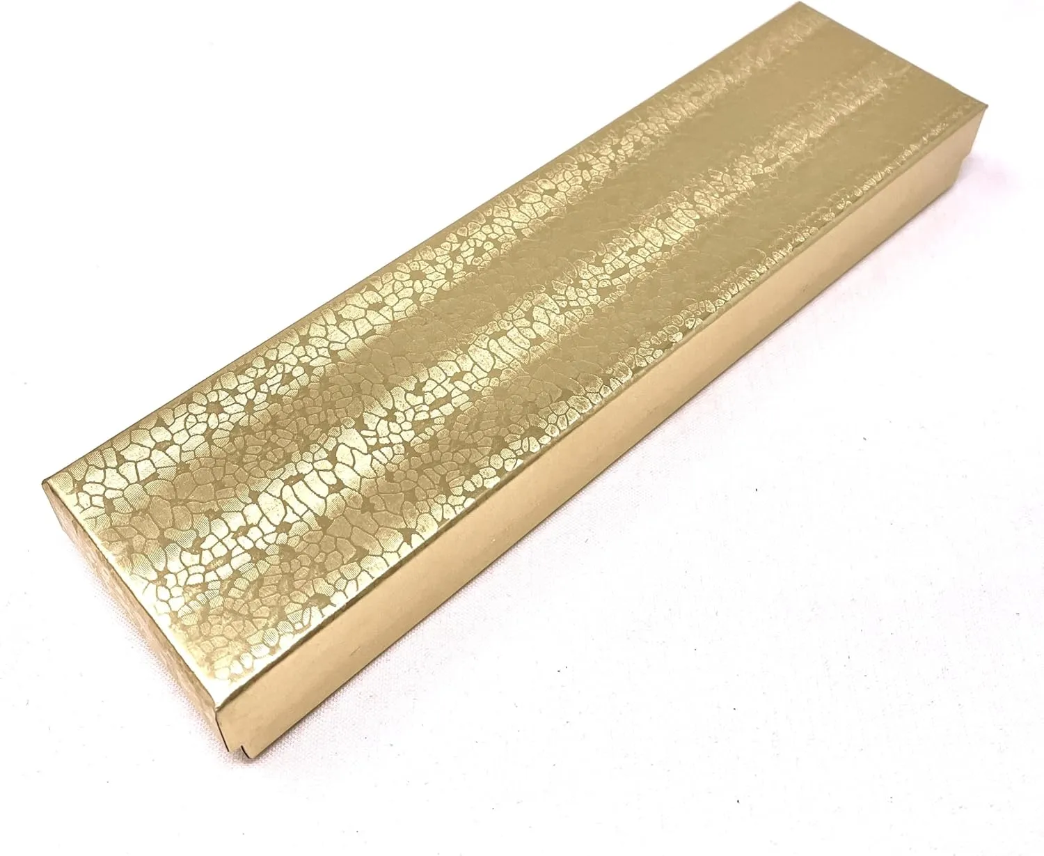 RJ Displays - 6 Pack Gold Foil Paper Cotton Filled Cardboard Watch, Necklace, Bracelet, Anklet Jewelry Gift box Size- (8.1" x 2,2" x 1")