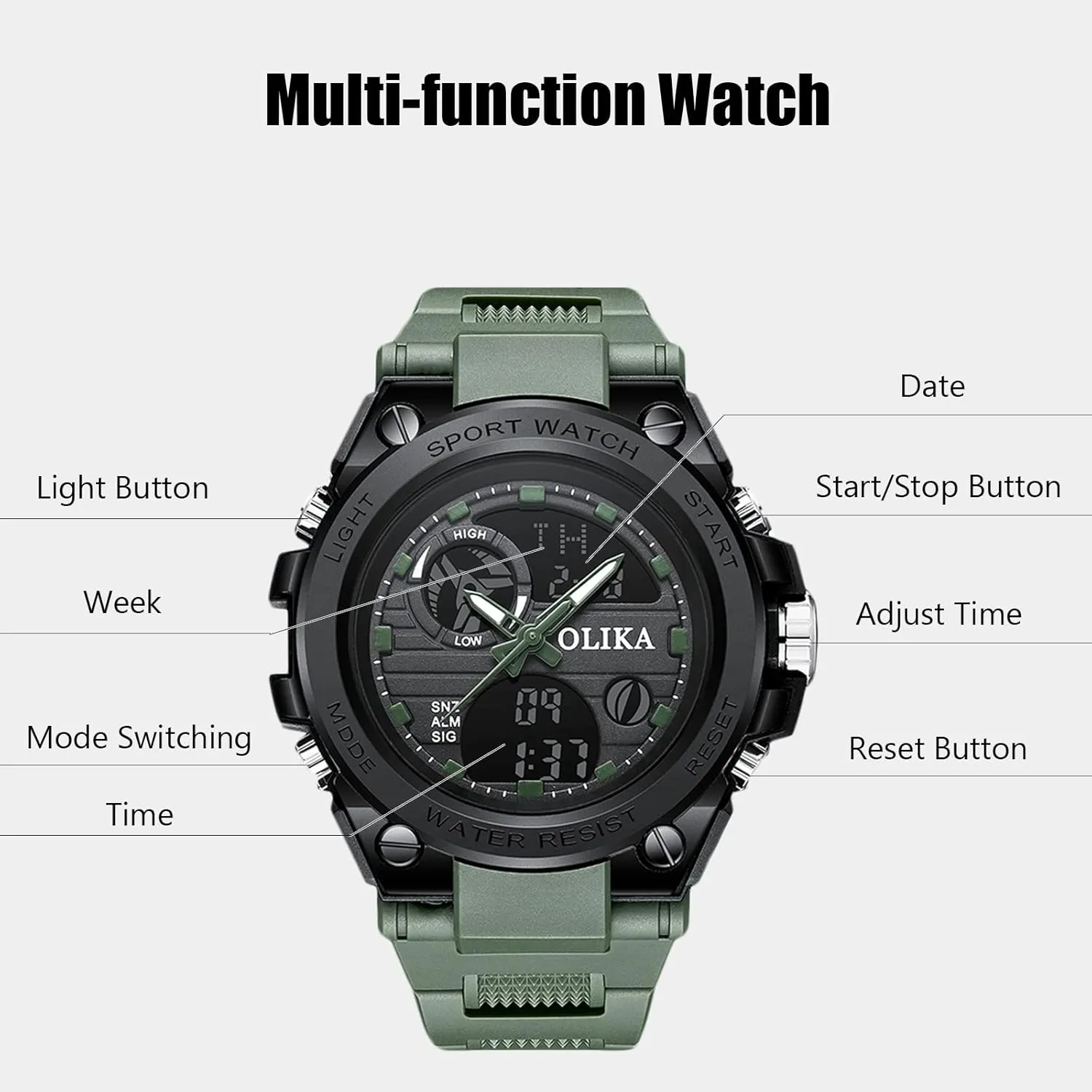 RORIOS Mens Digital Sports Watch Multifunction Watch with Alarm Timer Military Watches Luminous Wristwatches for Boy Men