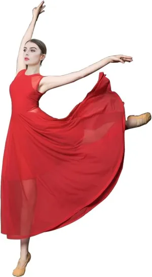 ROYAL SMEELA Women Lyrical Dance Dress Elegant Modern Contemporary Dance Costume Sleeveless Flowy Mesh Tulle Maxi Long Skirt