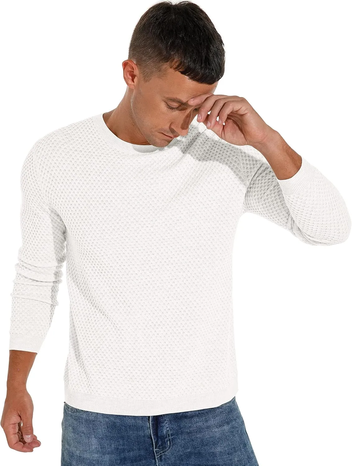 Sailwind Men's Crewneck Lightweight Wool Structured Sweater Casual Knit Pullover