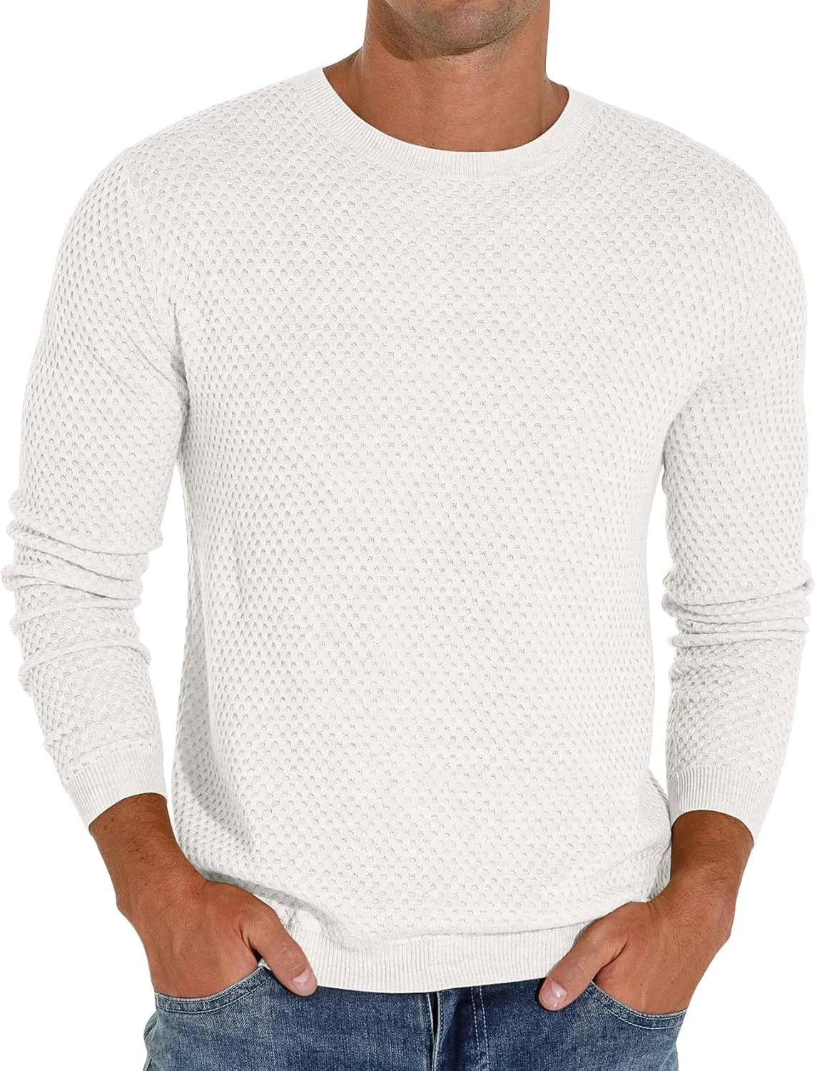 Sailwind Men's Crewneck Lightweight Wool Structured Sweater Casual Knit Pullover