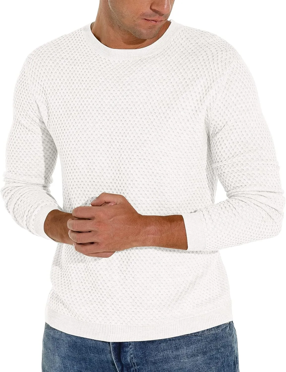 Sailwind Men's Crewneck Lightweight Wool Structured Sweater Casual Knit Pullover