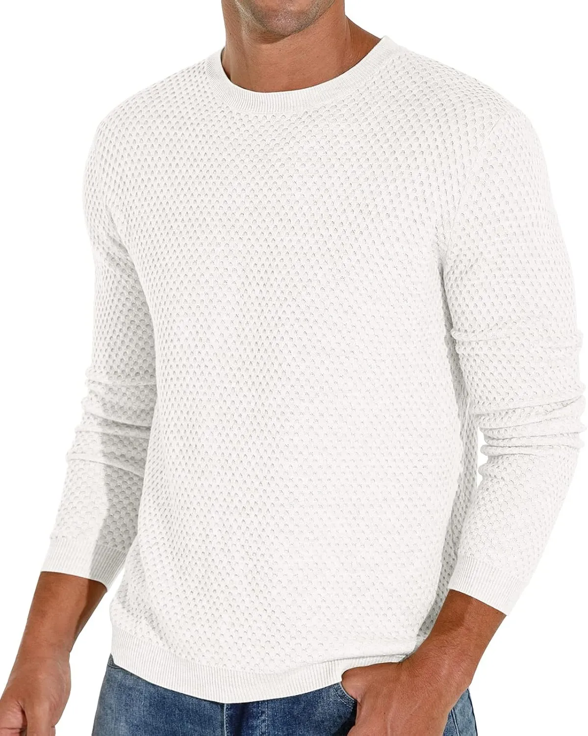 Sailwind Men's Crewneck Lightweight Wool Structured Sweater Casual Knit Pullover