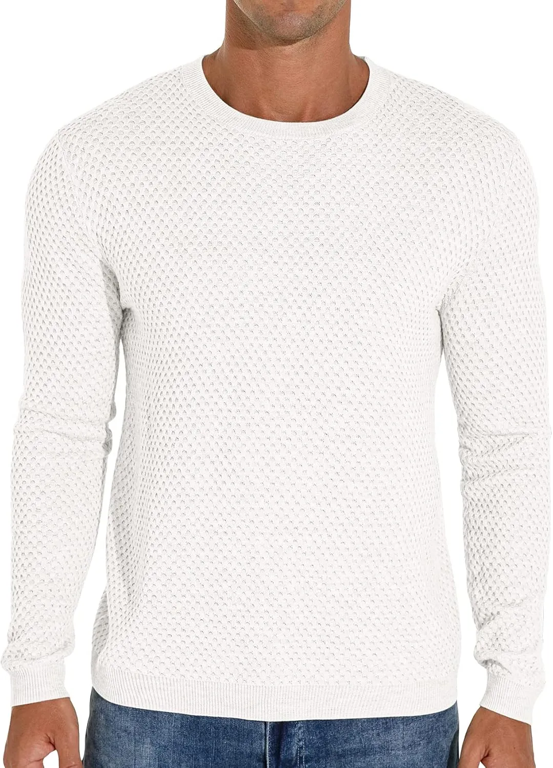 Sailwind Men's Crewneck Lightweight Wool Structured Sweater Casual Knit Pullover