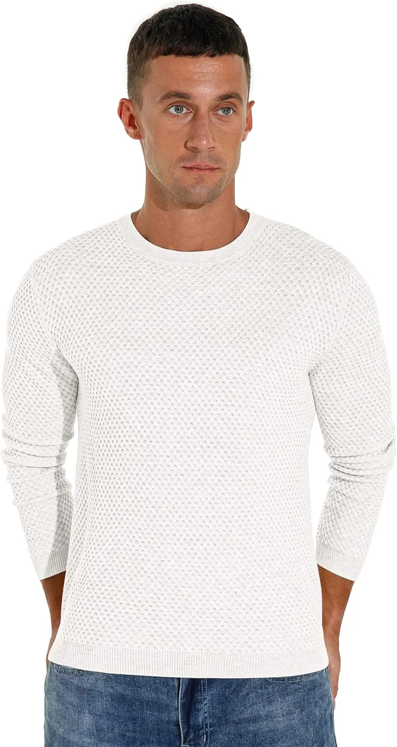 Sailwind Men's Crewneck Lightweight Wool Structured Sweater Casual Knit Pullover