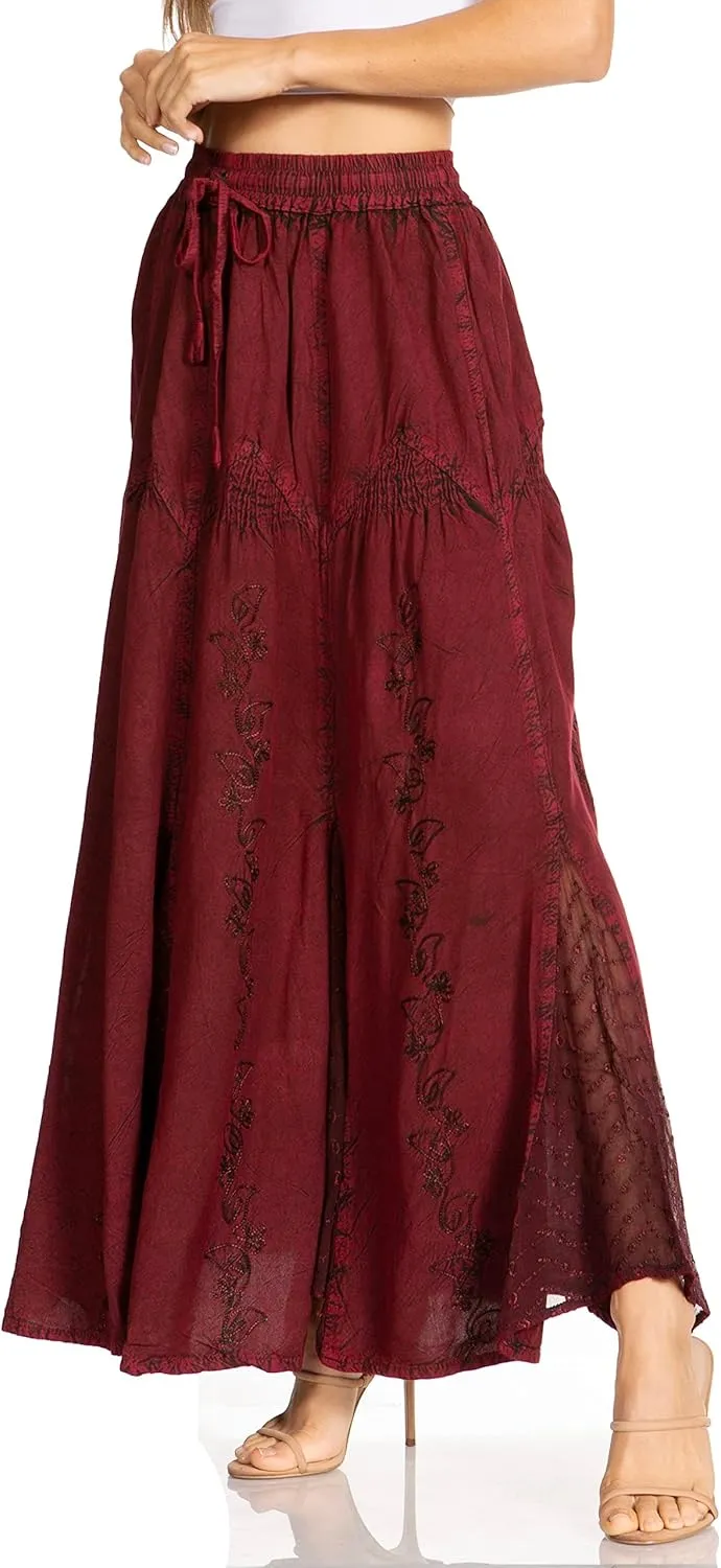 Sakkas Olivia Womens Maxi Bohemian Gypsy Long Skirt with Elastic Waist and Lace