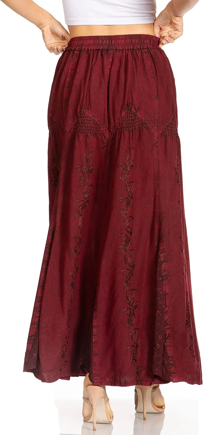Sakkas Olivia Womens Maxi Bohemian Gypsy Long Skirt with Elastic Waist and Lace