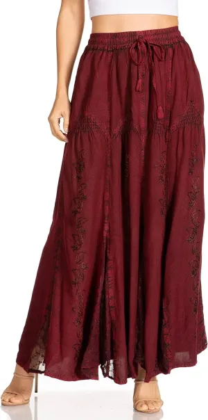 Sakkas Olivia Womens Maxi Bohemian Gypsy Long Skirt with Elastic Waist and Lace