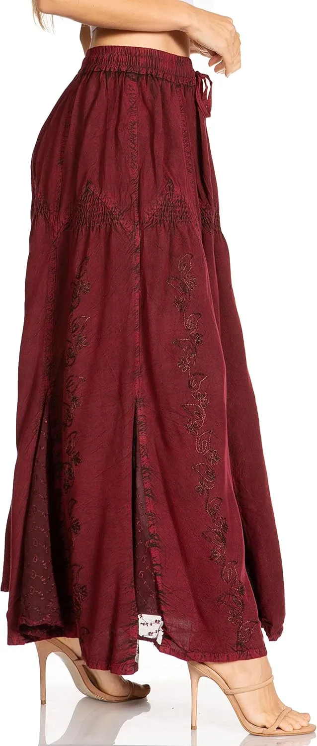Sakkas Olivia Womens Maxi Bohemian Gypsy Long Skirt with Elastic Waist and Lace
