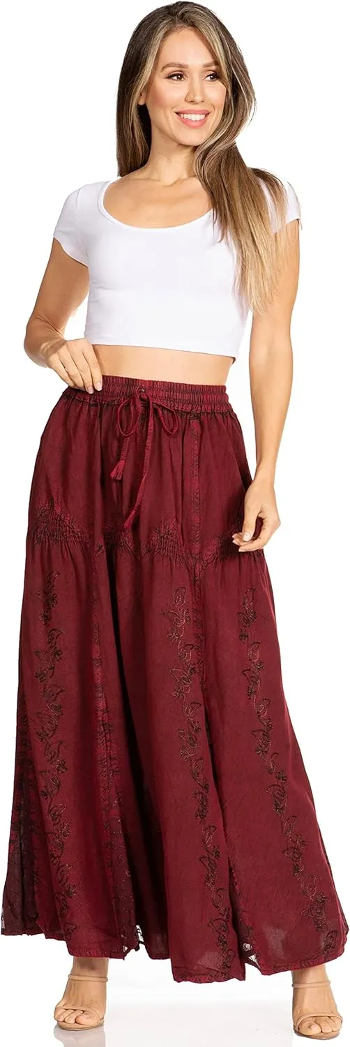 Sakkas Olivia Womens Maxi Bohemian Gypsy Long Skirt with Elastic Waist and Lace