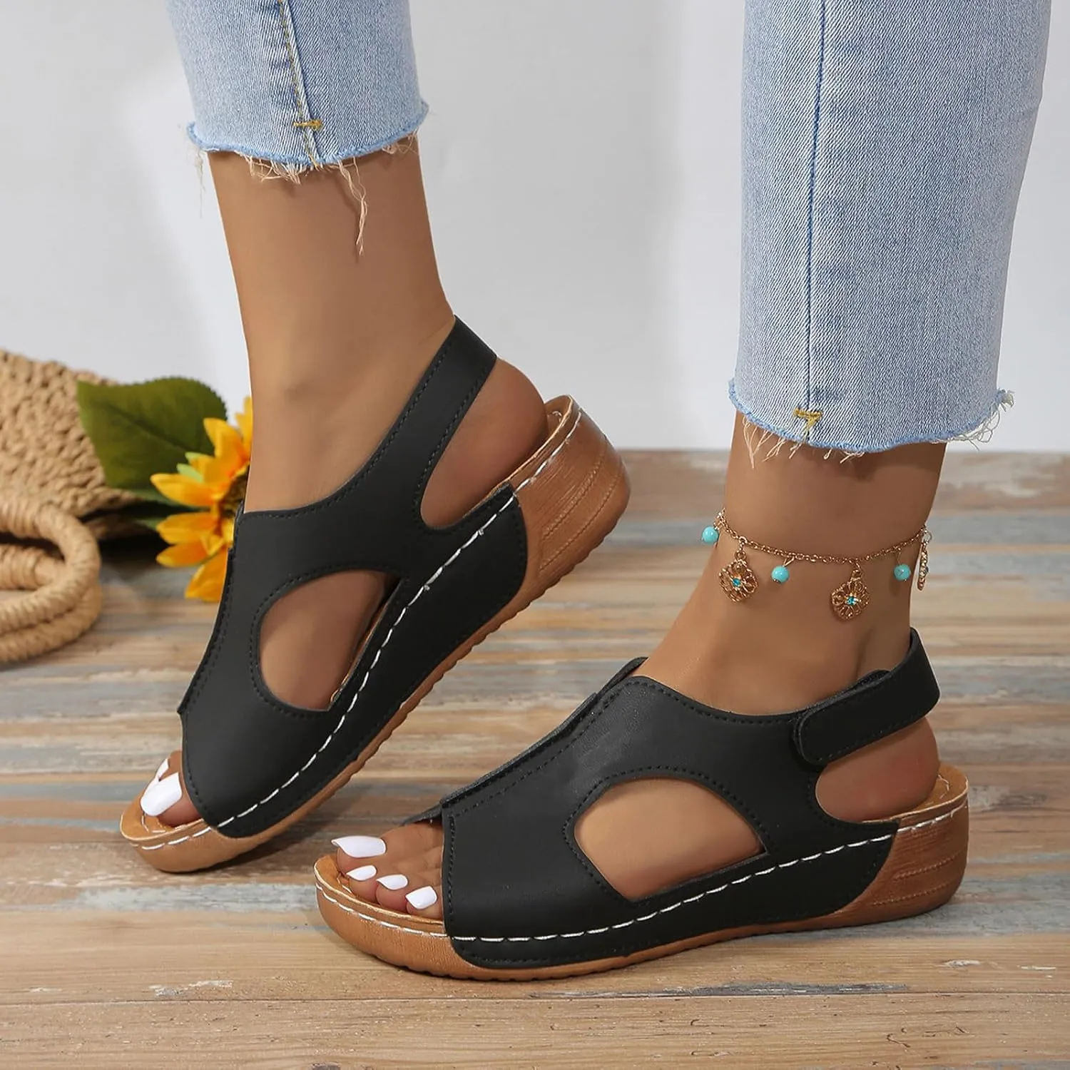 Sandals for Women Orthopedic Shoes: Comfortable Dressy Womens Wedge Sandal Summer Walking Wedges Casual Open Toe Sandals