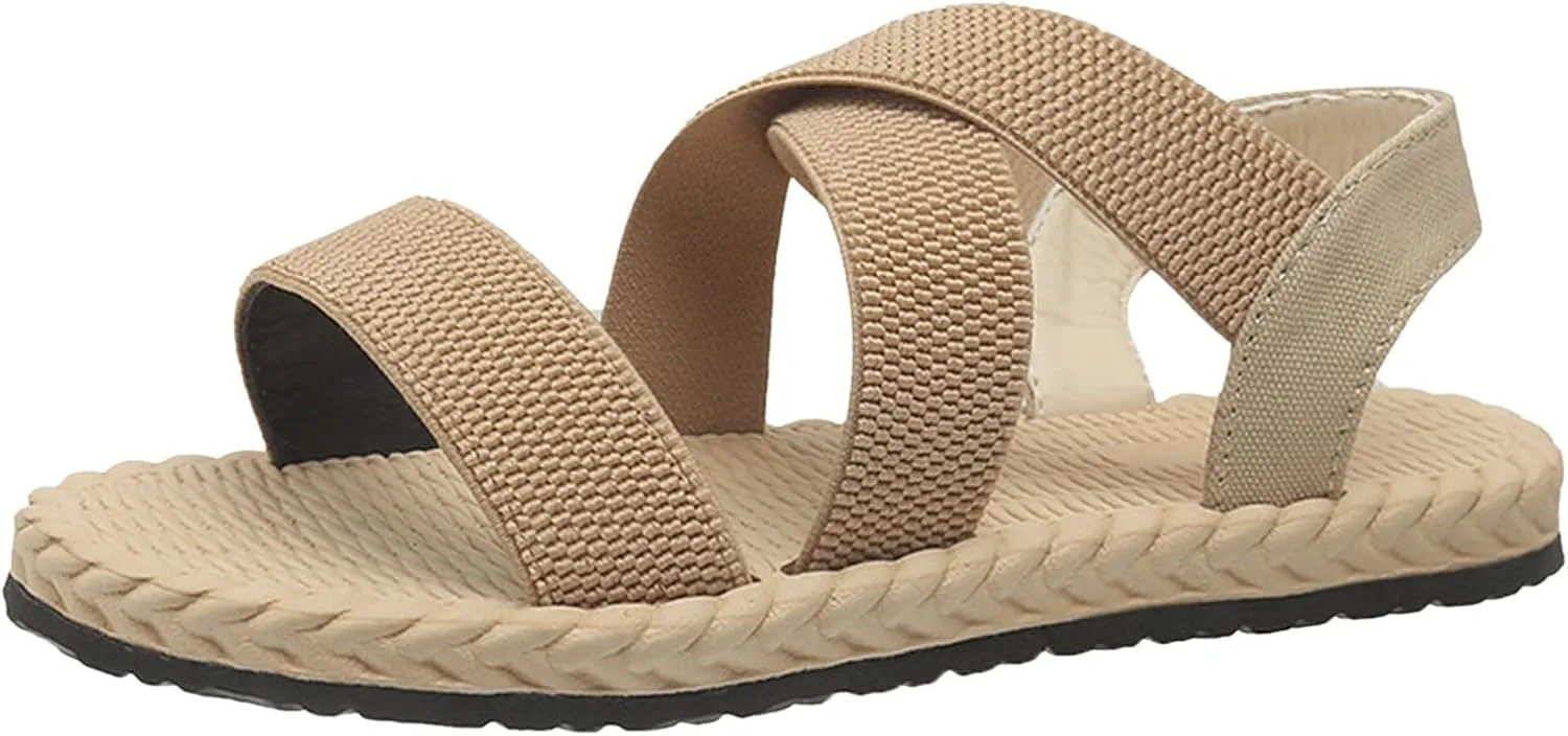 Sandals Women Summer Beach Flat Sandals Open Toe Elastic Ankle Strap Sandals Slip on Comfy Bohemia Shoes