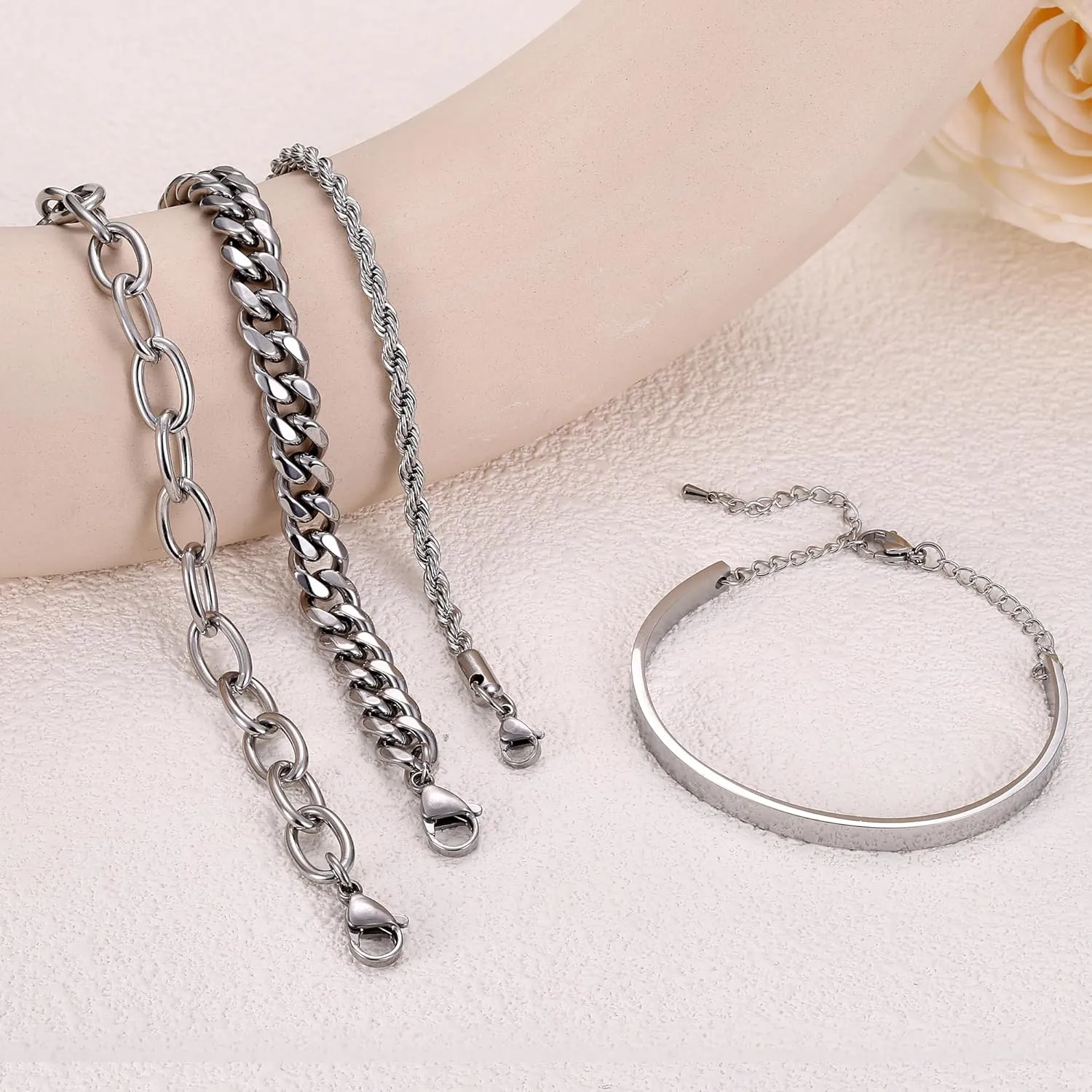 Sanfenly Gold Bracelets for Women Waterproof, 14K Gold Bracelet Stack Non Tarnish Link Bracelets Set Women's Layered Cable Chain Cuban Paperclip Snake Rope Chain Bracelet