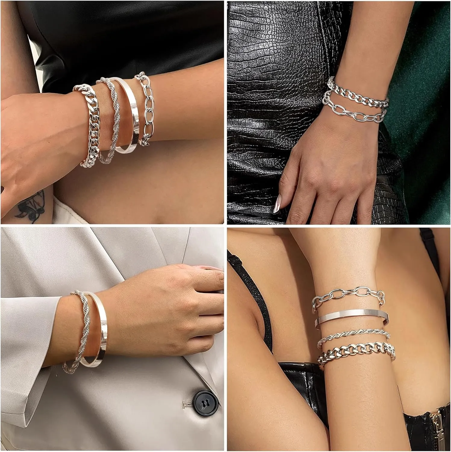 Sanfenly Gold Bracelets for Women Waterproof, 14K Gold Bracelet Stack Non Tarnish Link Bracelets Set Women's Layered Cable Chain Cuban Paperclip Snake Rope Chain Bracelet