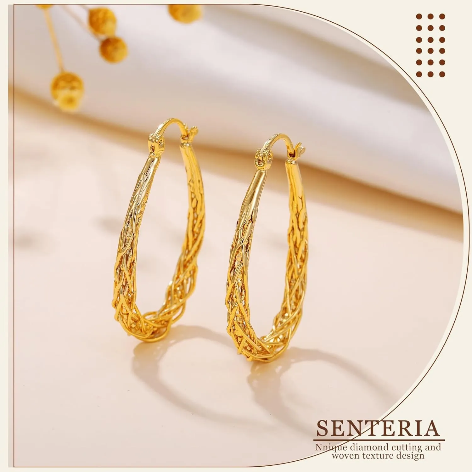 Senteria Sterling Silver Hoop Earrings - Medium, Lightweight, Thick Twist Oval Hoops